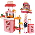 thumbnail image 1 of Anpro 28Inch Play Kitchen Set for Kids, 49PCS Pretend Toddler Kitchen Playset with Sounds & Lights, Toy Kitchen Cooking Set, Best Learning Toy Gifts for Toddlers Boys Girls, Pink, 1 of 11