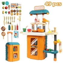 Anpro 28Inch Play Kitchen Set for Kids, 49PCS Pretend Play Kitchen with Sounds & Lights, Toy Kitchen Cooking Set, Best Gifts for Toddlers Age 3 , Yellow