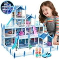 thumbnail image 1 of Anpro 4 Stories 14 Rooms Dollhouse for Kids, Princess Dollhouse with Asseccories & Furniture, Pretend Doll House Play Set Toy Age 3+ Toddlers Girls, Blue, 1 of 8