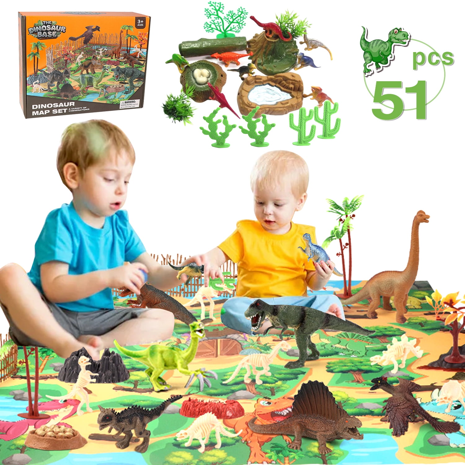 Anpro 51pcs Jurassic Dinosaur Toy Play Set for Kids, Detailed Realistic ...