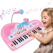 Anpro Baby Piano Toy for Kids, 37 Keys Musical Piano for Girl with Microphone, Musical Instrument Toys Gifts for Toddlers Boys Girls Age 3+ Years, Pink