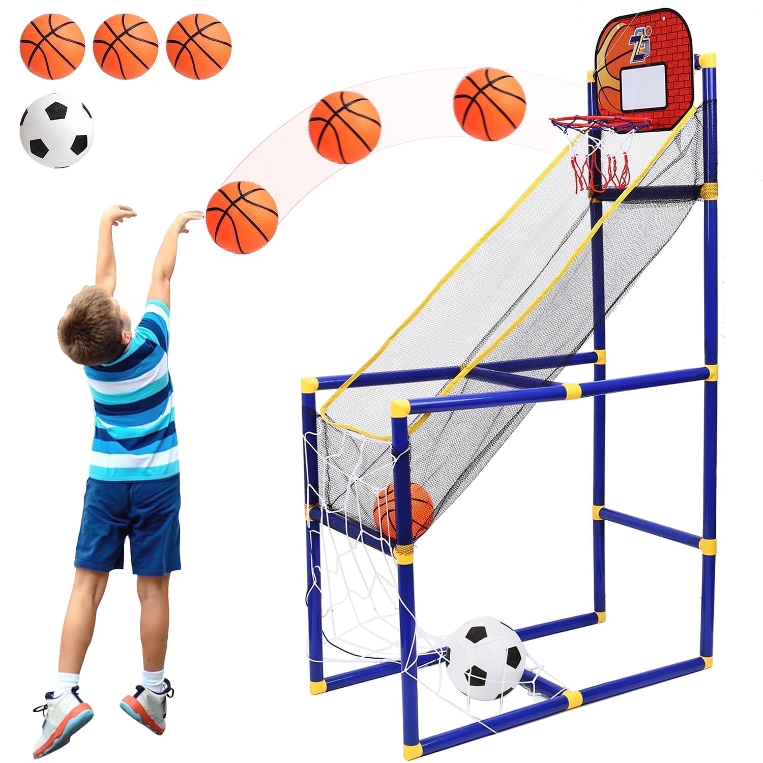 Gleamkid Basketball Hoop Arcade Game Toy for Kids, 2 in 1 Basketball Hoop Soccer Game Toys, Basketball Hoop Indoor Outdoor with 4 Balls for Age 3+ Years Boys Girls