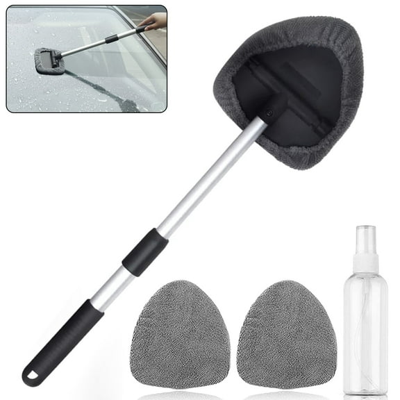 Car Window Cleaner, Car Windshield Cleaning Tool with Extendable Handle, Car Wash Brush with Washable Microfiber Pad, Gray