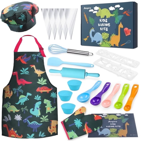 Gleamkid Complete Kids Cooking and Baking Set, 27 Pcs Aprons for Boys, Chef Hat, Mitt & Utensil to Dress up Chef Costume Career Role Play for 3-7 Years Boys