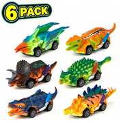 Petbank 6 Pack Dinosaur Pull Back Cars for Kids, Realistic Dinosaur Car Toys for Boys and Girls, Ages 2-5 Years