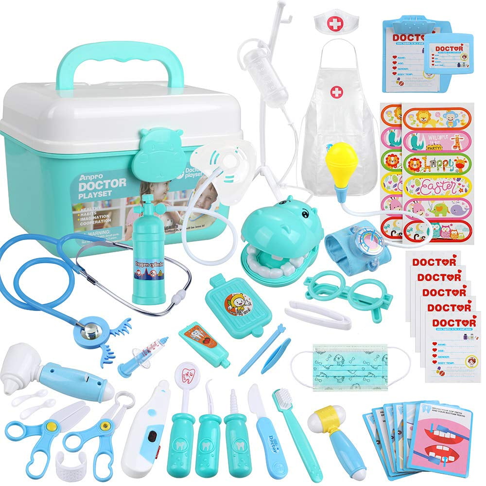 Doctor kit for kids, toddler doctor playset with real stethoscope(blue