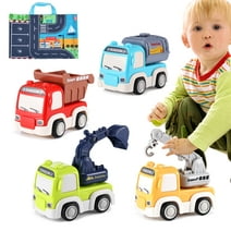Anpro Friction Powered Cars Push and Go Toys Car Construction Truck Vehicles Play Toys Set for Boys Baby Toddlers Kids Christmas Gift, 4 Pack