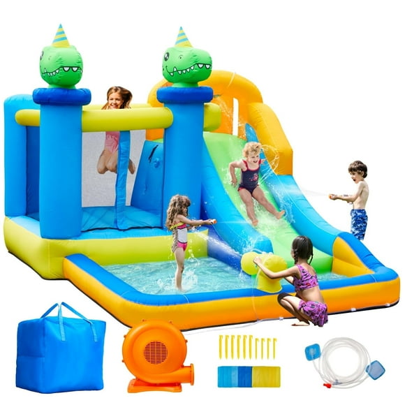 Anpro Inflatable Water Slide Bounce House with Blower, Kids Bouncy House Water Park with Climbing Wall, Slide, Large Pool Area and Sprinkler for Kids Outdoor Fun, 12.1 x 8.5 FT