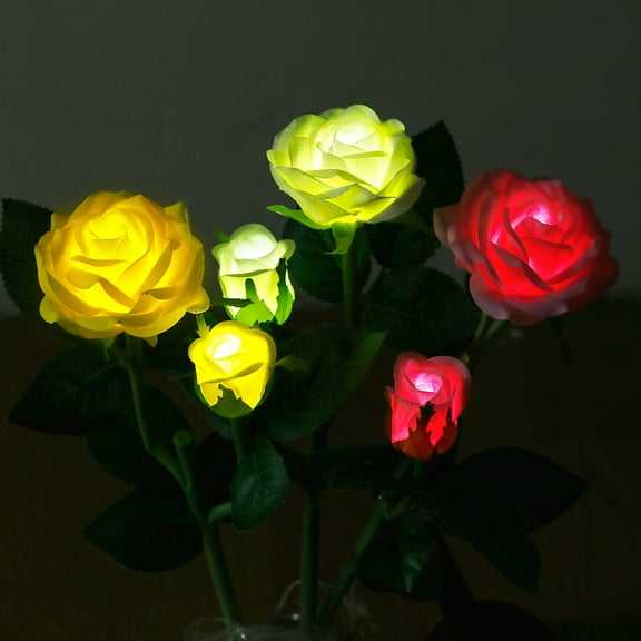 Anpro LED Solar Flower Light, Waterproof Solar Garden Lights with 6 Rose Flowers, Outdoor Solar Landscape Lights for Patio Yard Pathway Decoration