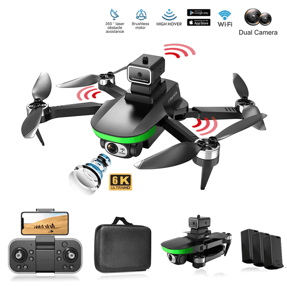 Anpro Mini S5S Drone with Camera for Adults and Kids, 4K HD Dual Camera WIFI Live Video Foldable RC Quadcopter with Brushless Motor, 3 Batteries, Black
