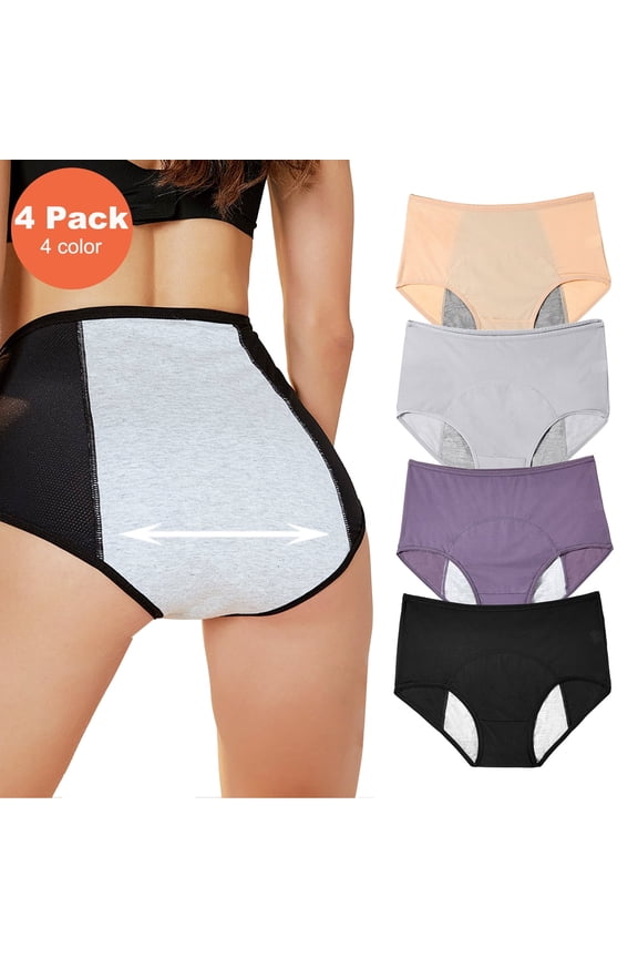 Period Underwear for Women, High Waist Leak-Proof Postpartum Menstrual Panties Ladies Protective Briefs - 4 Pack (2XL,4 Color)