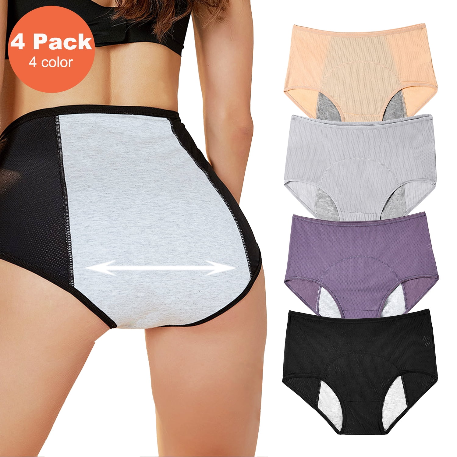 Anrpo Period Underwear for Women, High Waist Leak-Proof Postpartum Menstrual  Panties Ladies Protective Briefs - 4 Pack (L,4 Color) 