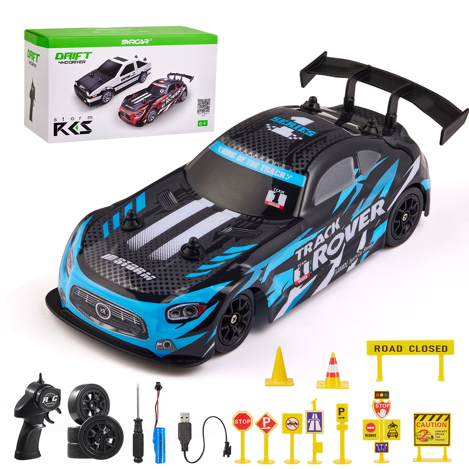 Anpro 1:24 Scale Drift RC Cars, 4WD Remote Control Car, High Speed Racing Vehicle with 2 Rechargeable Batteries, Speed Up to 30KM/H, Racing Sport Toy for Adults Boys Girls Kids