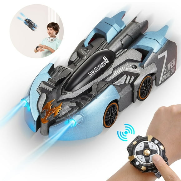 Anpro RC Wall Climbing Stunt Car Toy for Kids, 360 Degree Rotation Stunt RC Cars with LED Lights, Wireless & Watch Control, Gifts for 3+ Boys Girls, Blue