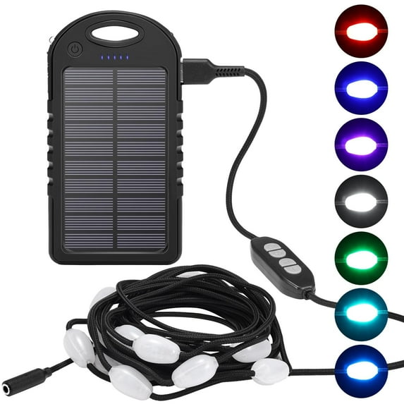 Anpro Solar Camping String Lights, 20.5Ft Outdoor Solar Lights with 12LEDs, 5 Modes & 7 Light Colors, Adjustable Brightness, Rechargeable LED Camping Light for Outdoor, Hiking