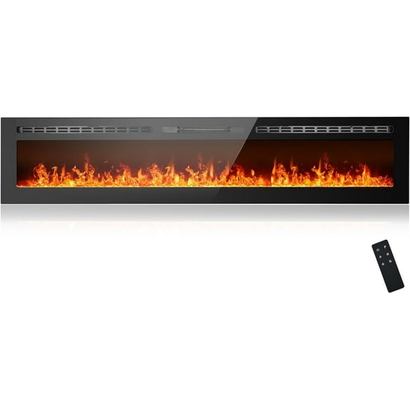 Anpuce 90 inch Ultra-Thin Electric Fireplace Recessed and Wall Mounted with Touch Screen Control Panel/Remote Control/App Control, Realistic 5 Flame - Crystal