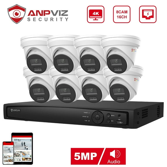 Anpviz 16CH 4K 5MP PoE Home Security Camera System, H.265+ NVR AI CCTV System and 8PCS IP Turret Camera, Human Vehicle Detection, Night Vision