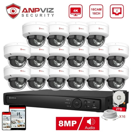 Anpviz 16CH 4K 8MP PoE Home Security Camera System, H.265+ NVR AI CCTV System and 16PCS 8MP Weatherproof Surveillance Dome Camera Indoor Outdoor (With 2TB HDD)