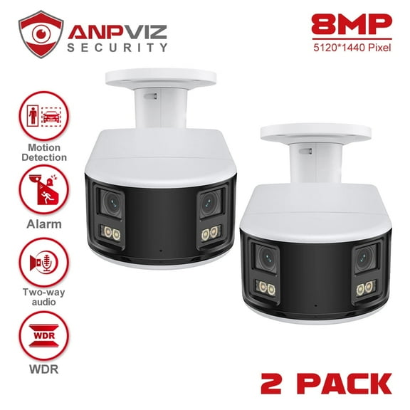Anpviz 2pcs 8MP PoE Dual-Lens Bullet Security Camera, Panoramic 180Ultra-Wide Angle, Full Metal Housing IP Camera Outdoor with Human/Vehicle Detection