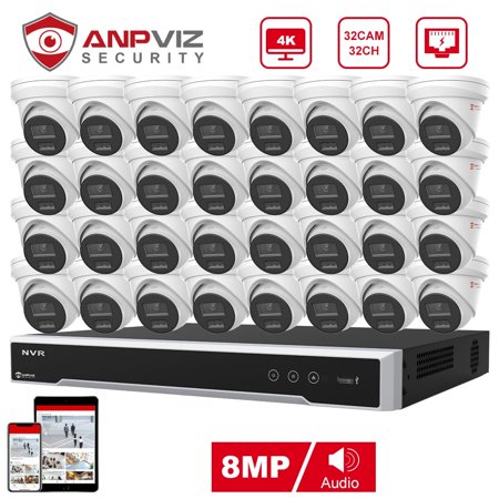 Anpviz 32CH 4K 8MP PoE Home Security Camera System, H.265+ NVR AI CCTV System and 32PCS 8MP Full-Metal Weatherproof Surveillance Turret Camera Outdoor, Motion Detection