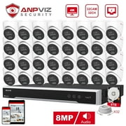 Anpviz 32CH 4K 8MP PoE Home Security Camera System, H.265+ NVR AI CCTV System and 32PCS 8MP Weatherproof Surveillance Turret Camera Outdoor, Remote Access, Motion Detection (With 8TB HDD)
