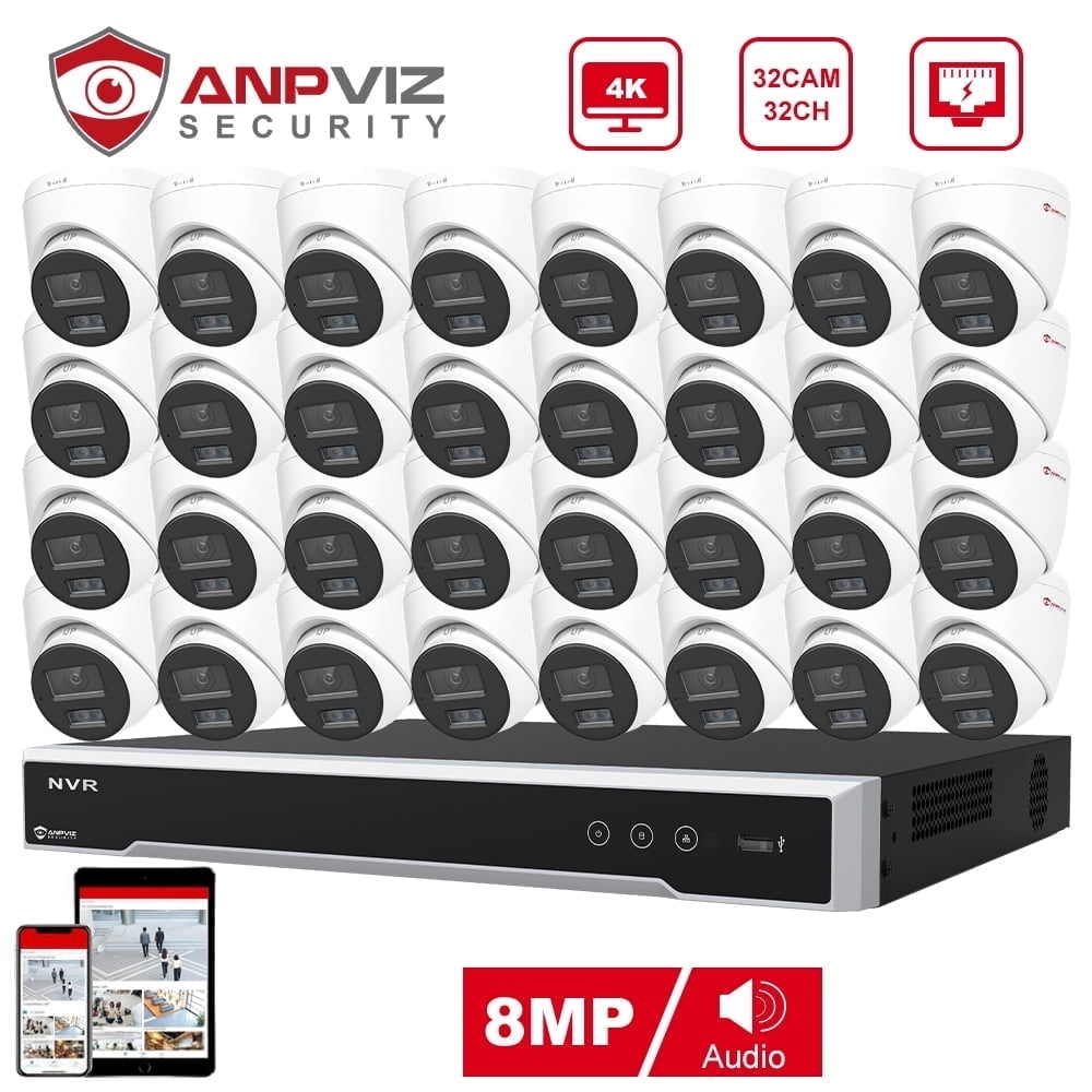 Nvr Remote Anpviz 32CH 4K 8MP PoE Home Security Camera System, H.265+ NVR AI CCTV ...