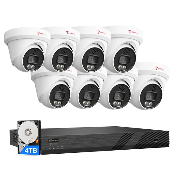 Anpviz 4K 16-Channel PoE Security Camera System with 8*8MP Wired IP Turret Cameras, 4TB HDD, AI Human/Vehicle Detection and Two-Way Audio