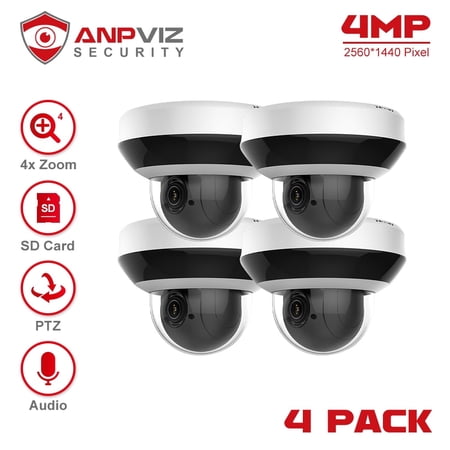 Anpviz 4PCS 4MP PTZ IP Camera Outdoor Security 4X Zoom Dome POE CCTV Surveillance SD Card Audio H.265 Motion Detection