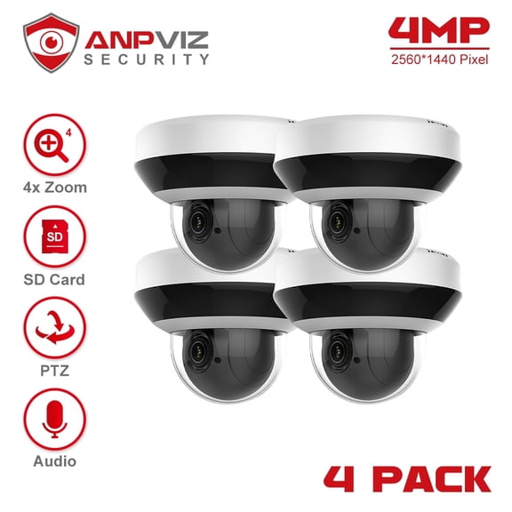 Anpviz 4PCS 4MP PTZ IP Camera Outdoor Security 4X Zoom Dome POE CCTV Surveillance SD Card Audio H.265 Motion Detection