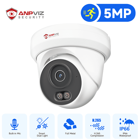 Anpviz 5MP Outdoor PoE IP Camera, AI Human Detection, Smart Dual Light Color Night Vision, Built-in Mic, Full Metal Housing, IP66 Waterproof, NDAA Compliant, ONVIF Conform