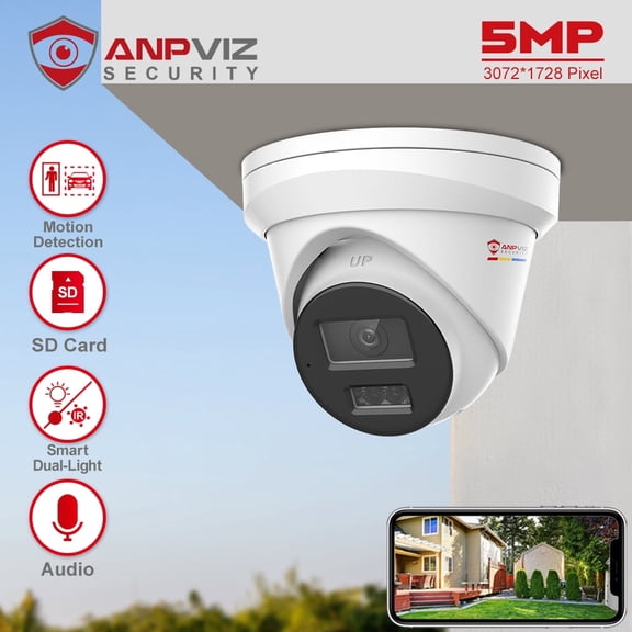 Anpviz 5MP PoE Camera, Smart Dual Light IP Camera Outdoor Indoor, Human & Vehicle Detection, Full Metal, Color Night Vision