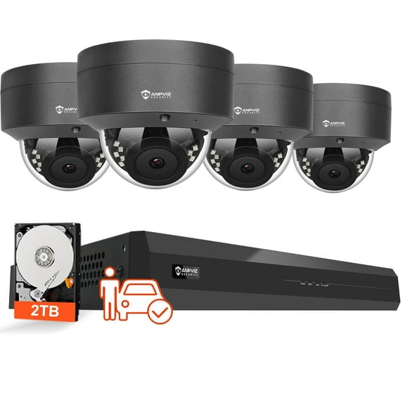 Anpviz 8 Channel 6MP PoE Security Camera System, 4pcs 6MP IK10 Vandalproof Dome IP Cameras, AI Human Vehicle Detection, 110° Wide Angle, 98ft Night Vision, 4K NVR with 2TB HDD, NDAA Compliant