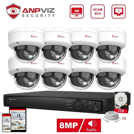 Anpviz 8CH 4K PoE Home Security Camera System, 8MP H.265+ NVR AI CCTV System and 8PCS IP Dome Camera With 2TB HDD, Human Vehicle Detection, Night Vision