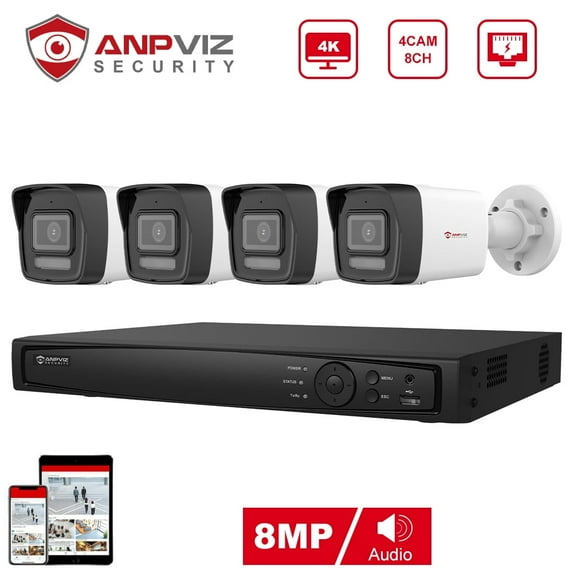 Anpviz 8CH 4K PoE Home Security Camera System, 8MP H.265+ NVR AI CCTV System and 4PCS 4K IP Bullet Camera, Human Vehicle Detection, Night Vision