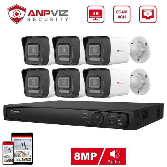Anpviz 8CH 4K PoE Home Security Camera System, 8MP H.265+ NVR AI CCTV System and 6PCS 4K IP Bullet Camera, Human Vehicle Detection, Night Vision