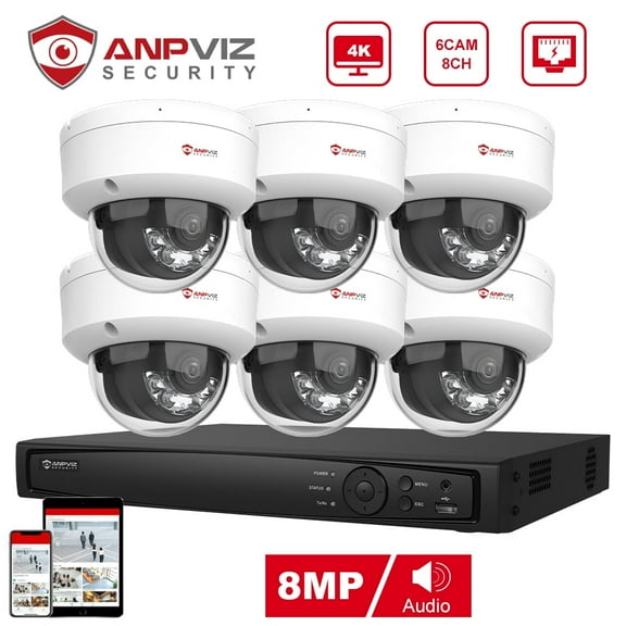 Anpviz 8CH 4K PoE Home Security Camera System, 8MP H.265+ NVR AI CCTV System and 6PCS IP Dome Camera, Human Vehicle Detection, Night Vision