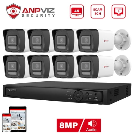 Anpviz 8CH 4K PoE Home Security Camera System, 8MP H.265+ NVR AI CCTV System and 8PCS 4K IP Bullet Camera, Human Vehicle Detection, Night Vision