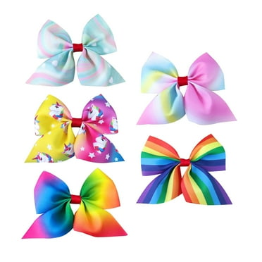 Anqbci 5Pcs Kids Hair Clips Gradient Color Rainbow Striped Bowknot Decor Girl Hair Pins Hair Accessories Back to School Christmas Gift