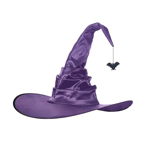 Anqbci Halloween Hat Spider Bat Decor Angled Witch Hat Ruched Large Brim Wizard Sorceress Cosplay Haunted House Carnival Party Costume