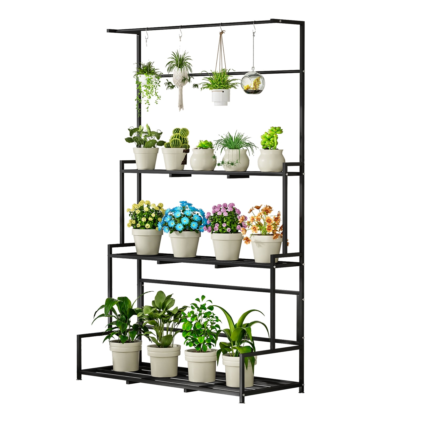 Anqbci Plant Stand Indoor Outdoor, Heavy Duty Metal 3 Tiered Hanging ...