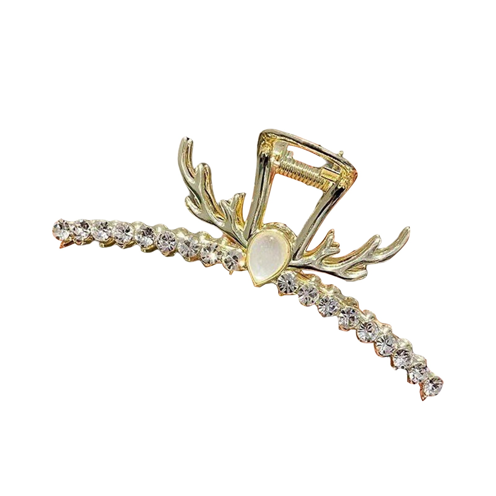 Anqbci Shiny Rhinestones Faux Pearls Imitation Opal Hair Claw Antler