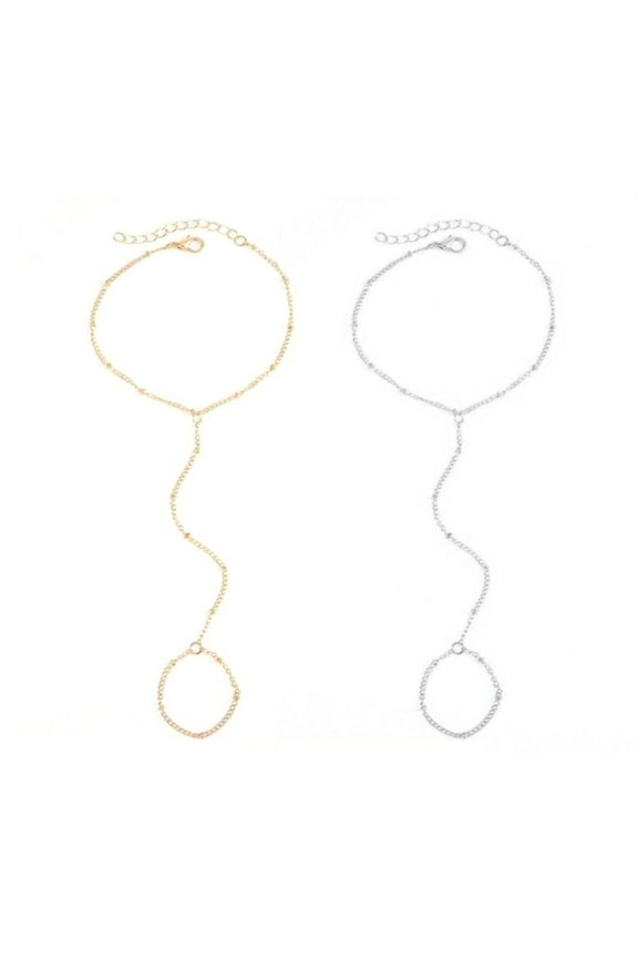 Women Bracelet Ring Integrated Alloy Retro Hand Chain Hollow Chain Finger Ring