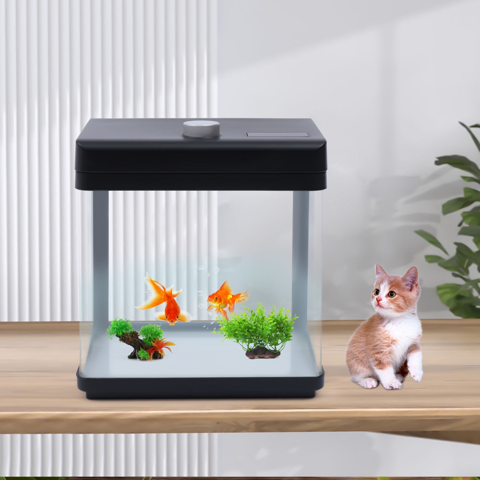 Anqidi 1.5 Gallon Aquarium Kits, Black ABS+Clear Glass Desktop Small