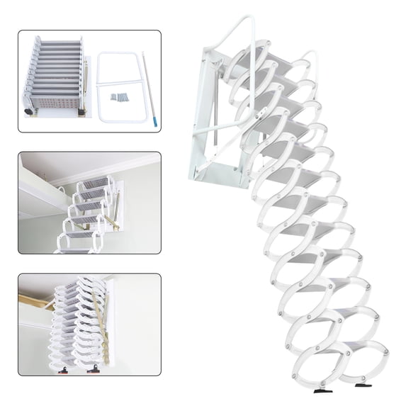 Anqidi 12 Steps Loft Telescoping Ladder Wall Mounted Folding Pulldown Stairs Extendable Al-Mg Alloy Attic Access Max Load 882lb