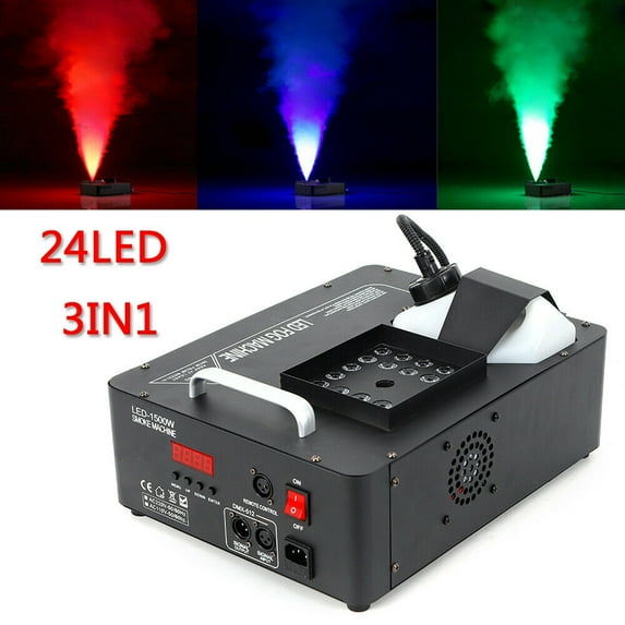 Anqidi 1500W Smoke Fog Machine RGB 3 in1 24 LED DMX Vertical Spray Stage Light Fogger w/Wireless Remote for Disco Wedding Party