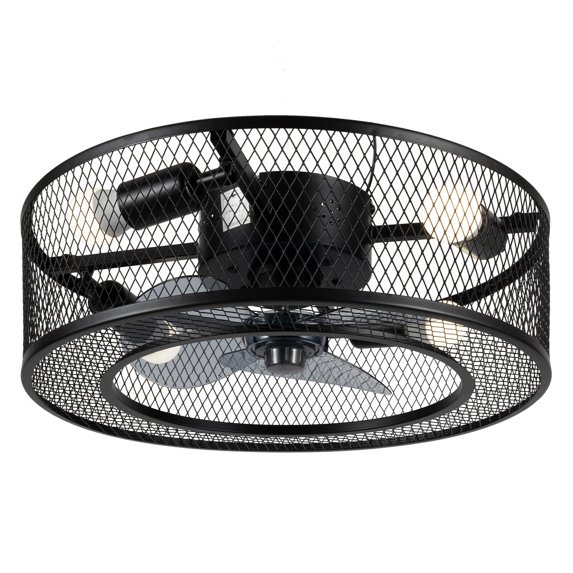 Anqidi 18” Rustic Black Metal Ceiling Fan with Light Kit and Remote Control