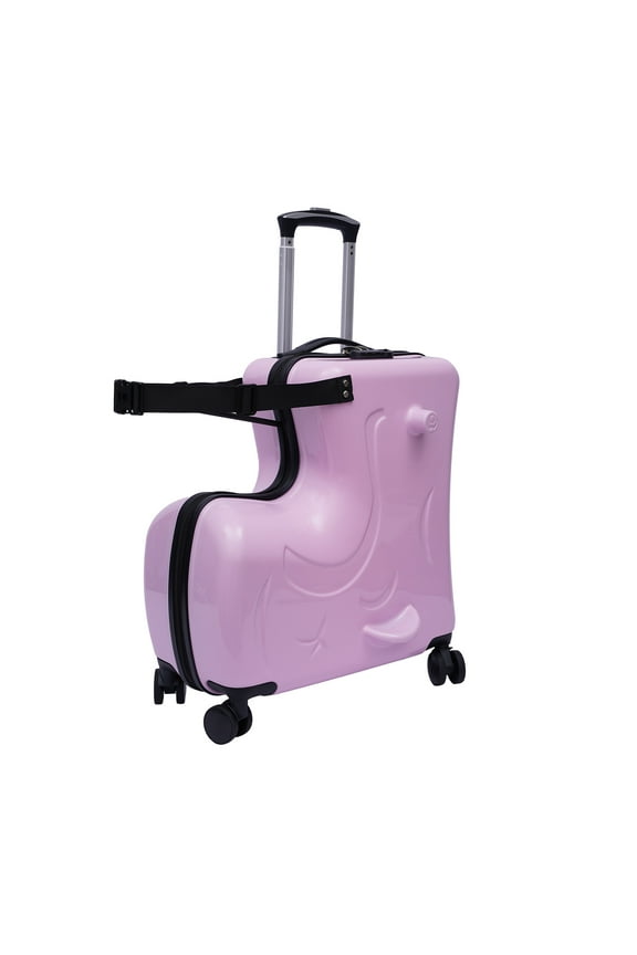 20" Kids Ride On Suitcase, Portable Universal Wheel Trolley Luggage Case Horse Shape Children Travel Suitcase w/Lock Pink