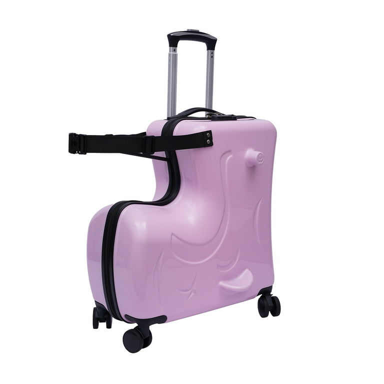 Anqidi 20 Kids Ride On Suitcase, Portable Universal Wheel Trolley Luggage  Case Horse Shape Children Travel Suitcase w/Lock Pink