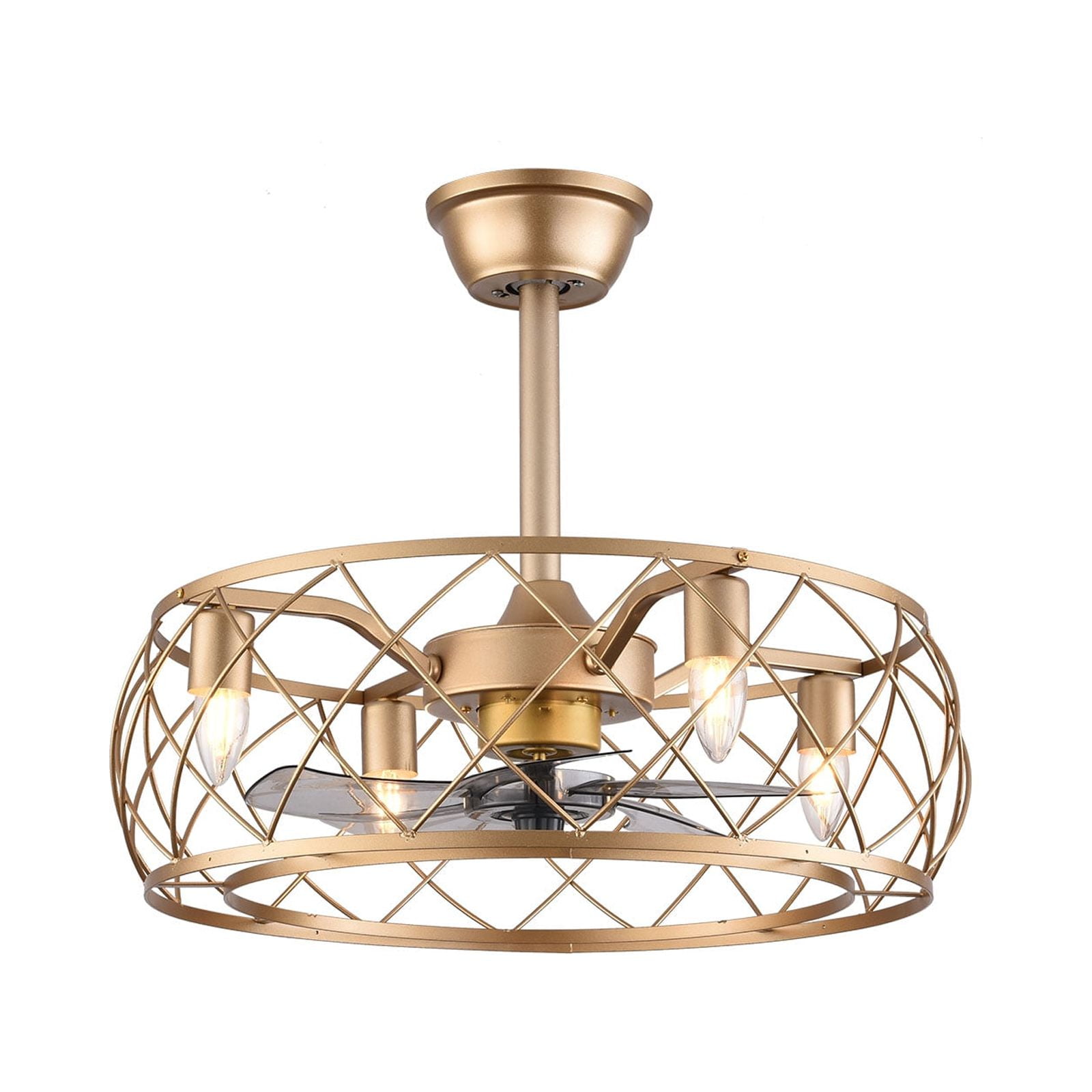 20" Gold Aluminum Caged Ceiling Fan with LED Light and Remote