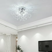 Anqidi 23.62" Firework Shape Ceiling Light Silver Modern 6 Heads LED Flush Mount Crystal Chandelier